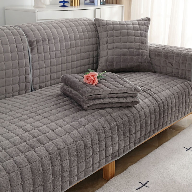 Washer Toss Set - Velvet Sofa Cover Universal Plaid Plush